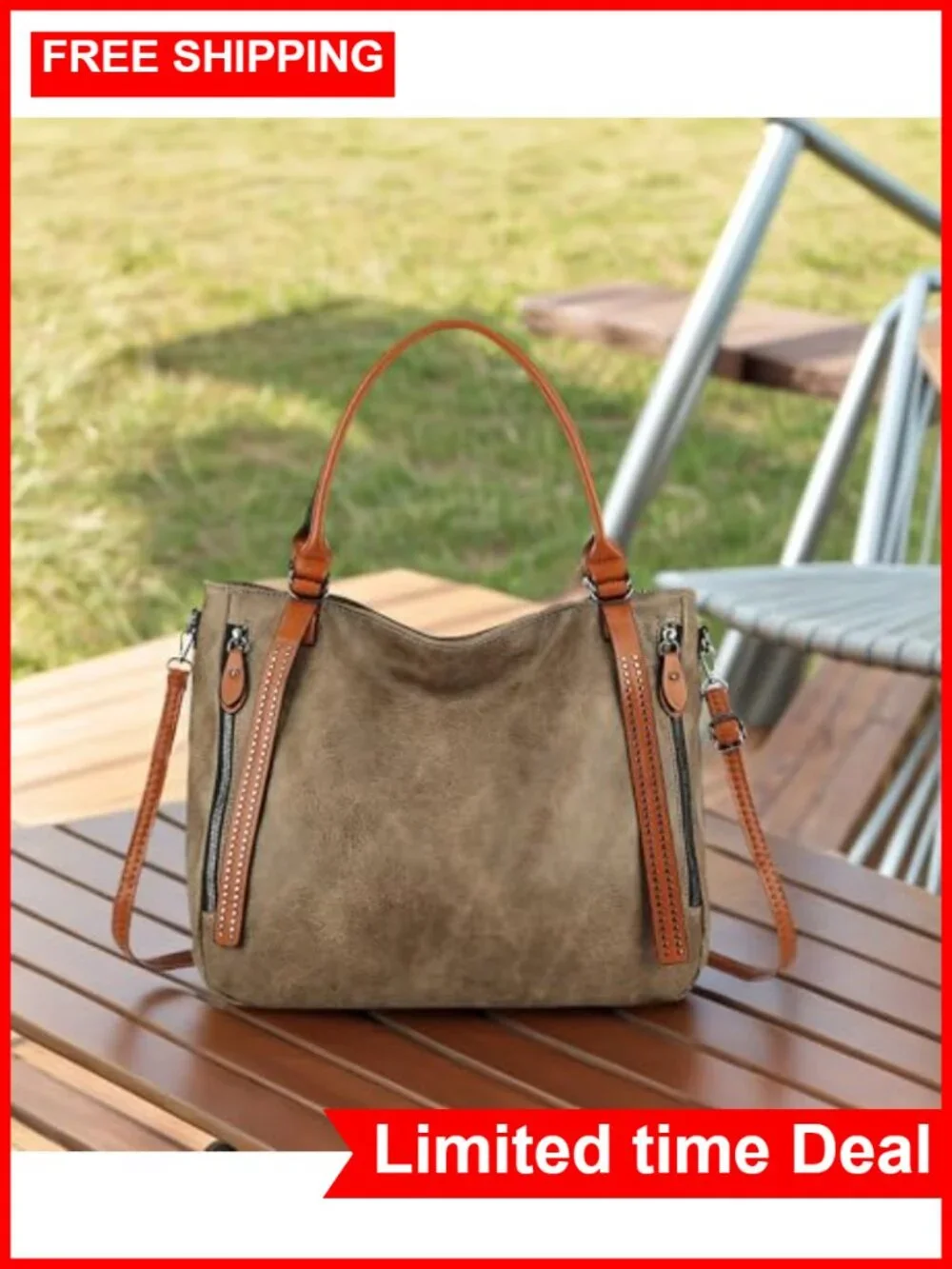 Vintage Slouchy Tote Bag for Women, Large Vegan Leather Hobo Shoulder Bag with